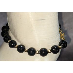 Monet Vintage Black And Gold Beaded Bracelet